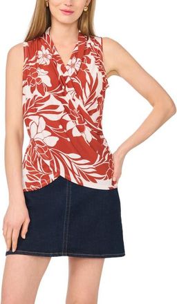 Vince Camuto Floral Print Crossover Front Jersey Top in Rust at Nordstrom, Size X-Small