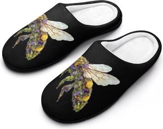 Generic Bee with Forests Pattern Womens Cotton Slipper Comfortable Cozy Plush Slippers Anti-Skid Indoor House Closed Toe Shoes