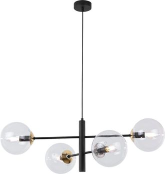 OEM L&aacute;mpara Colgante Vicenza Negra Y Dorada 4 L&aacute;mpara Plana Transparente E14