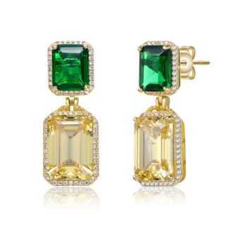 Rachel Glauber 14K Gold Plated with Emerald Cubic Zirconia Drop Earrings