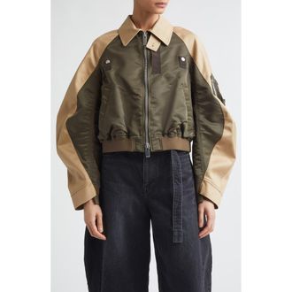 sacai Cotton Chino x Nylon Twill Jacket in Dark Khaki/Beige at Nordstrom, Size 2