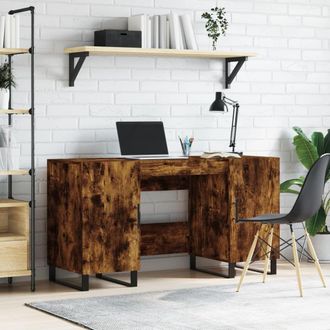 Berkfield Home Desk Smoked Oak 140x50x75 cm Engineered Wood in Brown | Size: 140 x 50 x 75 cm