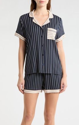 French Connection Stripe Pocket Short Pajamas in Blue/Cream Stripe at Nordstrom, Size X-Large