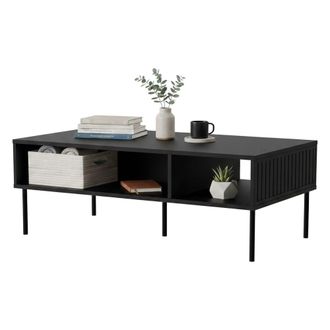 Dmora Mesa De Centro Enemonzo, Con Dos Compartimentos De Almacenamiento, Elevada Del Suelo, 110x60 H40 Cm, Negra