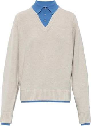 Acne Studios Gelaagde Wol V-hals Trui - Dames - V-hals truien - Beige - XS - Wol - Truien & Vesten