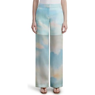 Lafayette 148 New York Sullivan Sky Scene Print Silk Organza Pants in Liberty Green Multi at Nordstrom Rack