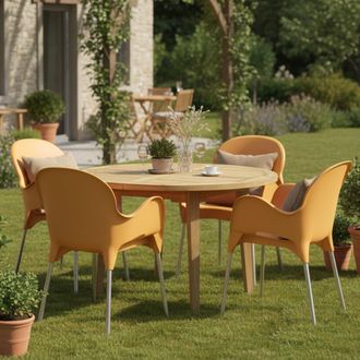 Dmora Silla De Exterior Raimund, 4 Sillas, Apilable Made In Italy, Con Brazos, Naranja
