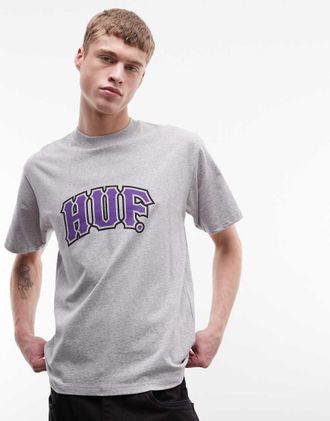 HUF T-shirt grigio m&eacute;lange con stampa classica del logo ad arco
