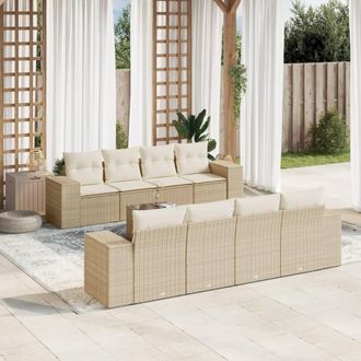 vidaXL Set De Sof&aacute;s De Jard&iacute;n 9 Pzas Con Cojines Rat&aacute;n Sint&eacute;tico Beige Vidaxl
