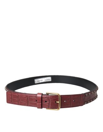 Dolce & Gabbana Womens Brown Alligator Leather Studded Metal Buckle Belt