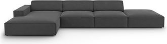 MICADONI Sofá esquinero izquierdo 5 plazas de terciopelo gris