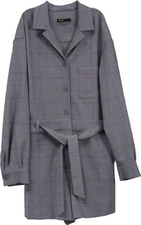 Maje Checked Belted Jumpsuit in Grey Wool