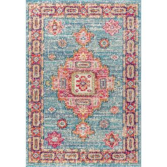 Jonathan Y Designs Bohemian FLAIR Boho Vintage Medallion Area Rug in Blue/red at Nordstrom, Size 5Ft 0In X 8Ft 0In