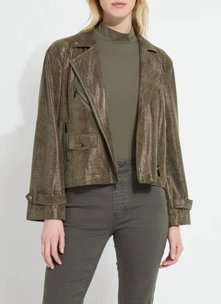 Lyss&eacute; Emory Vegan Suede Moto Jacket In Woodland Snake