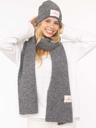 Zwillingsherz Strickm&uuml;tze ZWILLINGSHERZ Zwillingsherz Patch, Damen, anthrazit, Strick, Materialmix, unifarben, M&uuml;tzen Strickm&uuml;tze, gerippt, mit Wolle und Umschlag, 