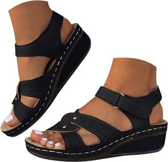 Generic Ladies Sandals Wide Fit Sandals for Women Orthopedic Sandal Women Summer Outdoor Anti-Slip Platform Beach Shoes Ladies Wedge Slides Wide Open Toe Ankl