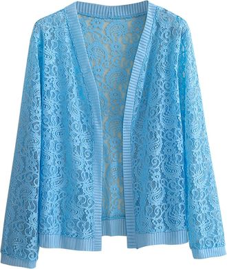 Generic Lace Cardigans For Women Uk Summer Knitted Cardigan Lightweight Lace Shrug Boho Hollow Out Floral Cover Up Plus Size Open Front Mesh Outerwear Elegant