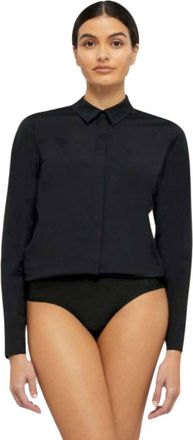 Wolford Black Solid Shirt Collar Top