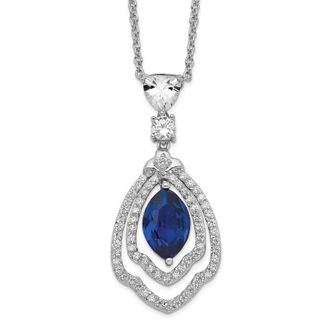 Diamond2Deal Sterling Silver Rhodium-plated Fancy Lab Created Dark Blue Spinel and CZ Pendant Necklace