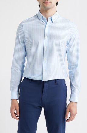 Rhone Commuter Slim Fit Stripe Performance Button-Up Shirt in Light Blue/White Stripe at Nordstrom, Size Xx-Large