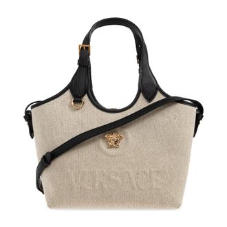 Versace Handbags, female, Beige, Size: ONE SIZE La Medusa Mini Canvas Tote