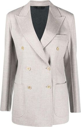 Brioni mélange-effect double-breasted blazer - women - Wool - 44 - Neutrals