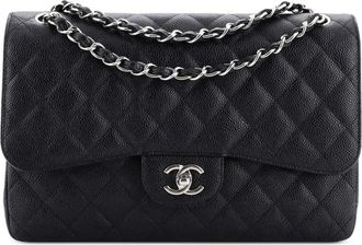 Chanel Borsa a spalla Jumbo Classic Double Flap in pelle Caviar trapuntata - Nero