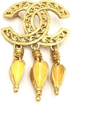 Chanel Gold Plated CC Logo Womens Brooch (Pre-Owned)