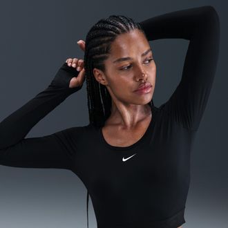 Nike Womens Nike Pro Dri-FIT Cropped Long-Sleeve Top in Black | HV9992-010