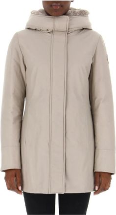Woolrich Winterparka met afneembare capuchon - Dames - Parka Jassen - Beige - S - Katoen - Jassen