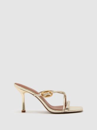 Reiss Gold Leather Metallic Detail Heeled Sandals, X11