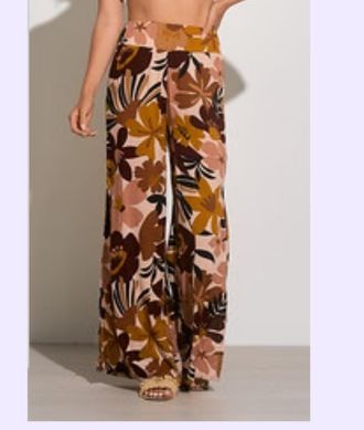 Elan Floral Pant With Side Slit In Brown