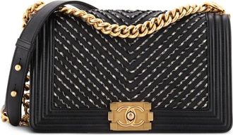 Chanel By The Sea Boy Flap Bag Chevron Embroidered Calfskin Old Medium shoulder bag - Zwart