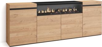 Skraut Home Aparadores Para Sal&oacute;n, Gran Capacidad De Almacenaje, 200x75x35cm, 4 Puertas, Chimenea El&eacute;ctrica, Estilo Moderno, Roble Y Negro - Skraut Home