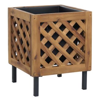 Hhg [nunca Usado] Jardinera Hhg-471, Maceta Para Flores Y Plantas, Para Interior Y Exterior, De Madera De Acacia Con Certificaci&oacute;n Mvg, 42 X 34 X 34 Cm, M