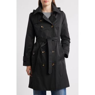 London Fog Double Breasted Trench Coat in Black at Nordstrom Rack, Size X-Small