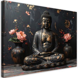 Feeby Impresi&oacute;n De Imagen, Buda Zen Spa Flores Sobre Fondo Negro, 120x80