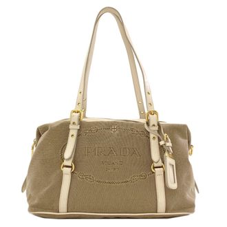 Prada Brown Ivory Canvas Tote Bag (Pre-Owned)