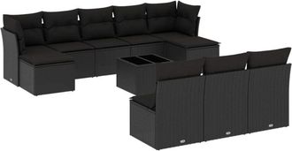 vidaXL Set De Sof&aacute;s De Jard&iacute;n 11 Pzas Y Cojines Rat&aacute;n Sint&eacute;tico Negro Vidaxl