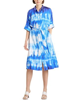 Natori Santorini Printed Silk Belted Shirtdress