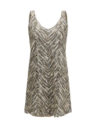 Brunello Cucinelli Womens Dress Brown-Beige Sequin Paper Brown/beige