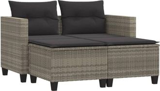 vidaXL Sof&aacute; De Jard&iacute;n 2 Plazas Con Toldo Y Taburetes Rat&aacute;n Pe Gris Vidaxl