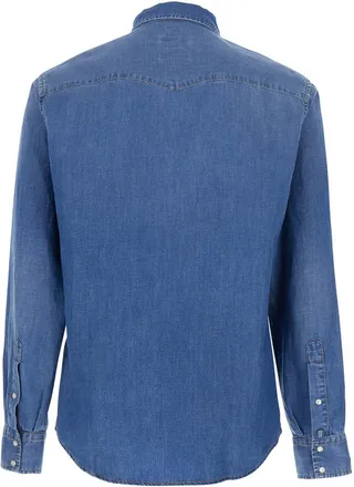 Jacob Cohen Mens Shirt Western Blue Cotton-Linen