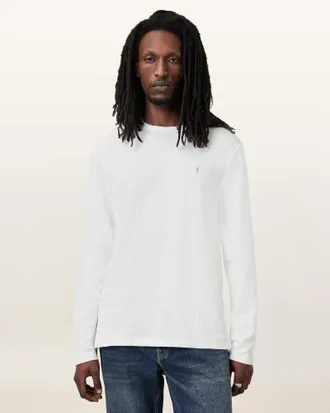 AllSaints Mens Cotton Ellis Waffle Texture Long Sleeve Crew, Size: XXL