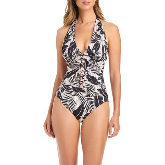 Bleu Rod Beattie Halter One-Piece Swimsuit in Black at Nordstrom, Size 10