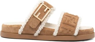 Fendi suede sandals - women - Calf Suede/Rubber/Sheep Skin/Shearling - 35.5 - Neutrals
