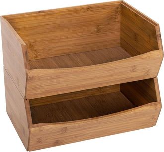Seville Classics 2pc Stackable Bamboo Bin Set