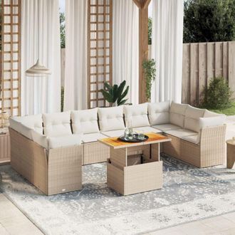 vidaXL Set De Sof&aacute;s De Jard&iacute;n 11pzas Con Cojines Rat&aacute;n Sint&eacute;tico Beige Vidaxl