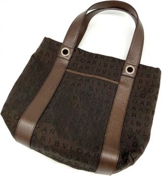 Bulgari Brown Canvas Leather Handbag Tote Bag (Pre-Owned)