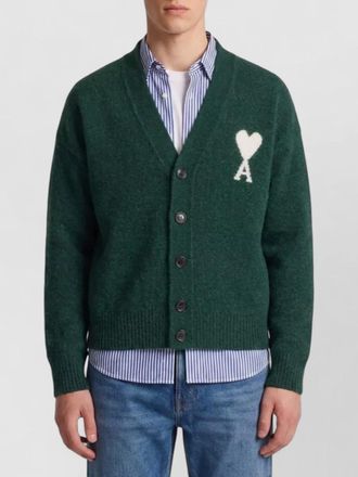 Ami alpaca v-neck ribbed knit cardigan